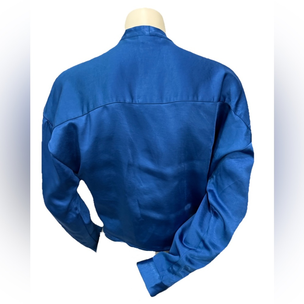 Lucy Paris Gloria Wrap Top Blue Long Sleeve Tie Front Blouse Size Small NWT - Picture 2 of 11